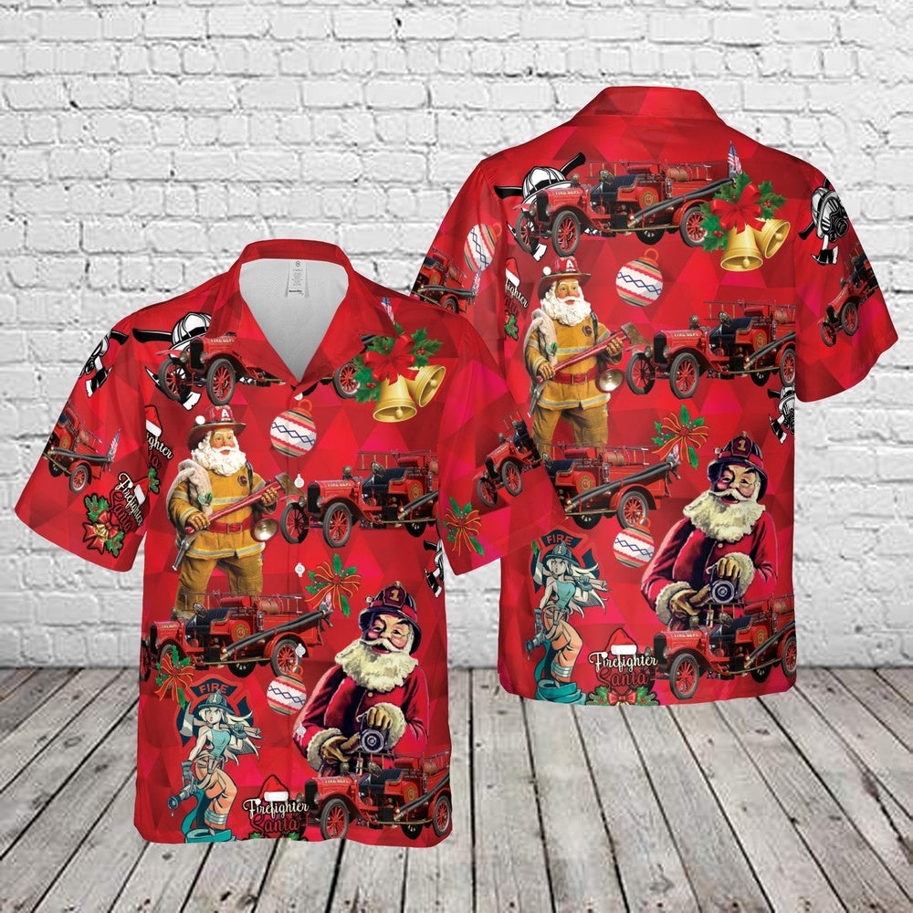 1924 Ford TTPirsch fire truck Christmas Hawaiian Shirt, Xmas Hawaiian Shirts, Christmas Aloha Shirts