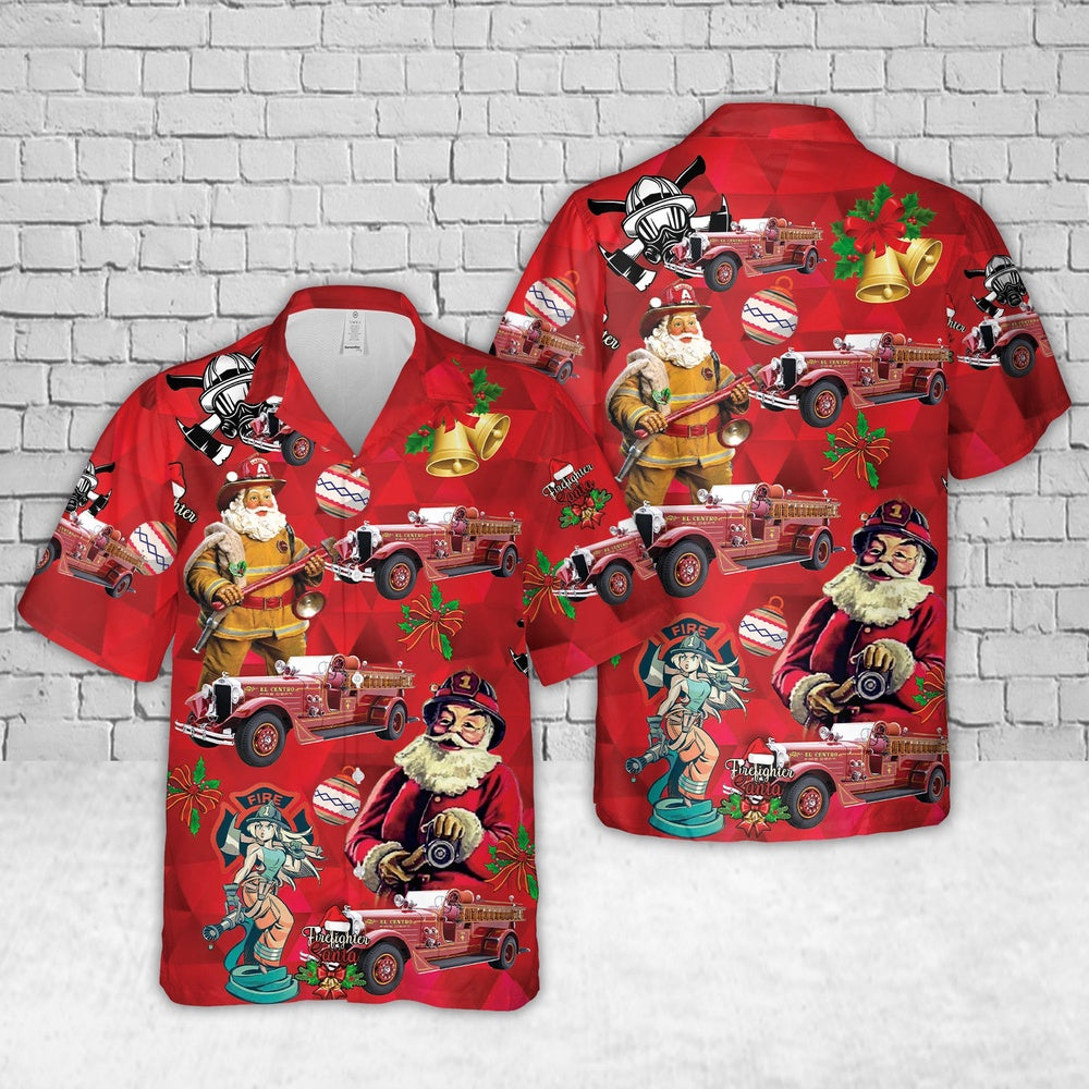 1937 American LaFrance Model 412-CB-PWT Firetruck Christmas Hawaiian Shirt, Xmas Hawaiian Shirts, Christmas Aloha Shirts