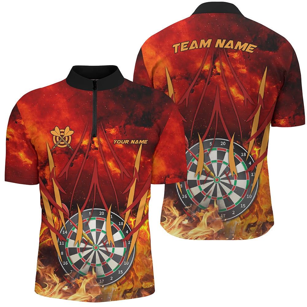3D Dartboard On Fire Men Darts Jerseys Shirt Custom Name Flame Dart Shirts For Playe, Darts Team Jersey Shirt