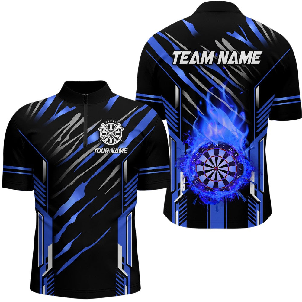 3D Darts Board Fire Flame Custom Dart Shirts For Men, Best Dart League Jerseys Team Uniform Blue, Darts Team Jersey Shirt