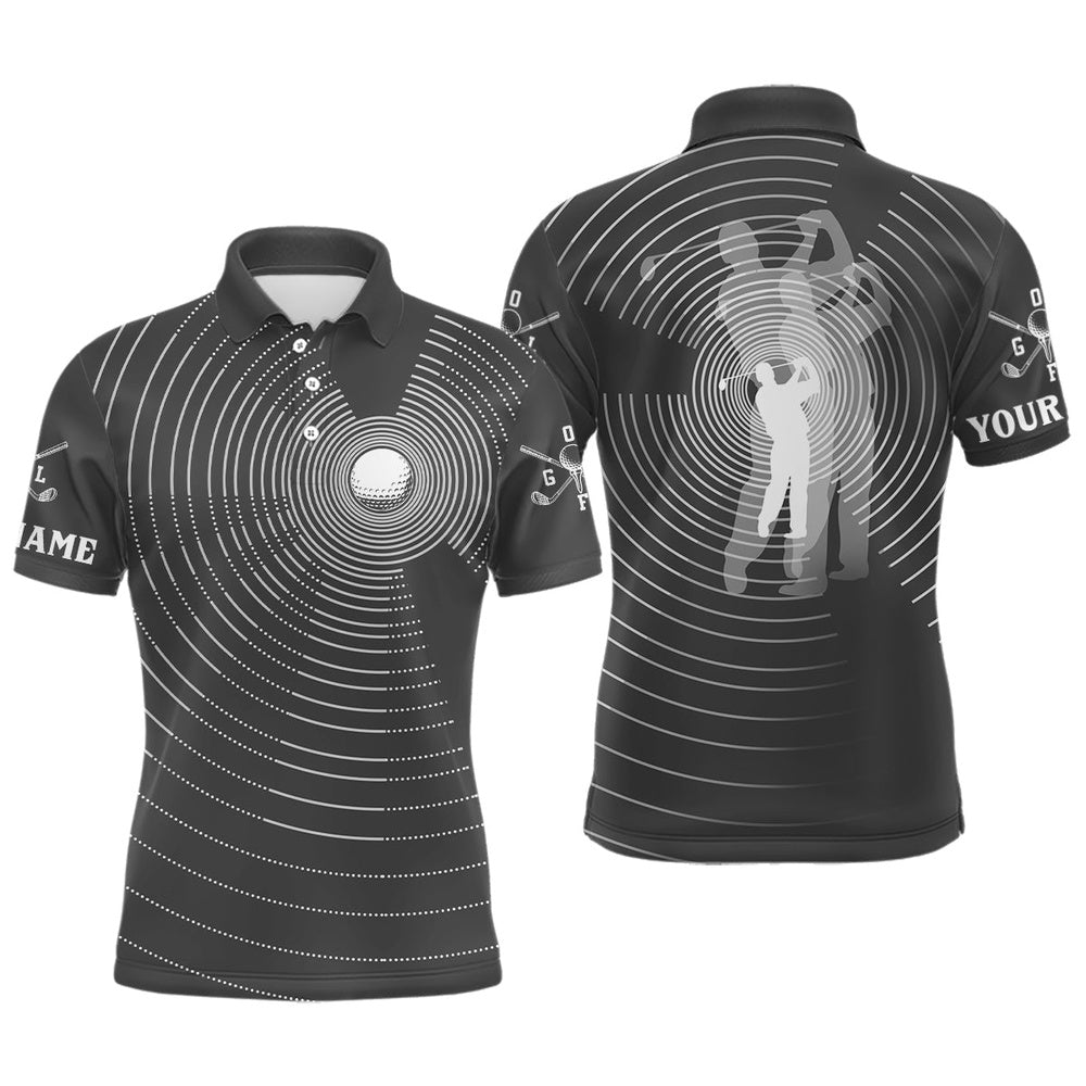 3D Effect Golf Ball And Golfer All Over Print Mens Polo Shirts, Best Golf Shirts, Golf Polo Shirts