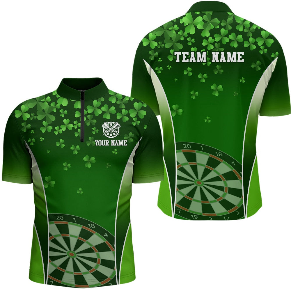 3D Green Clovers Patrick Day Mens Darts Jersey Shirt Personalized Dart Jersey For Me, Darts Team Jersey Shirt