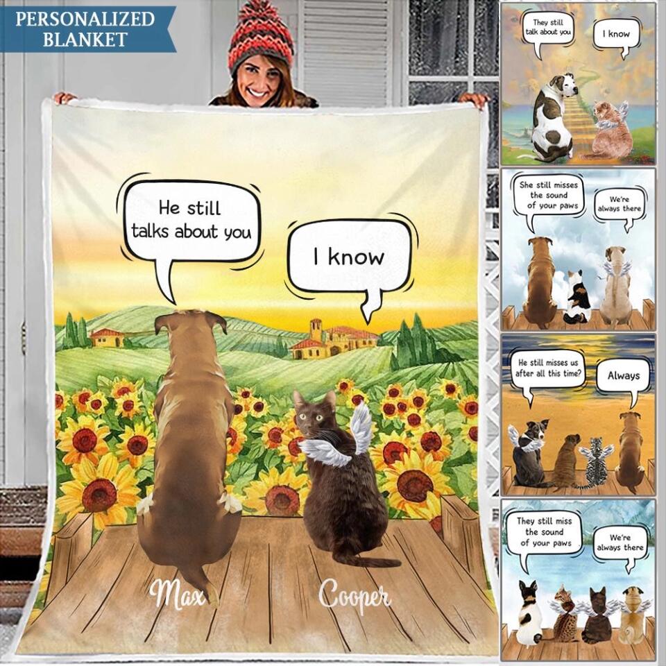 Personalized Blanket for Pet Lovers - Dogs Cats Conversation - Choose up to 4 Pets