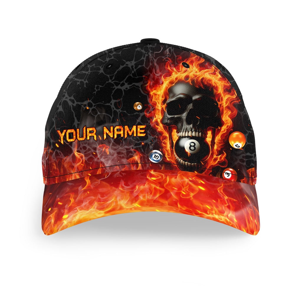 8 Ball Flame Skull Fire Billiard Cap Hats Custom Name Billiard Baseball 3D Printing Caps, Personalized Billiard Team Cap Hats