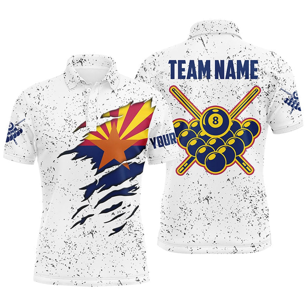 8 Ball Pool Arizona Flag Personalized Billiard Men's Shirts Custom 8 Ball Pool Polo Shirts, Billiard Team Polo Shirts