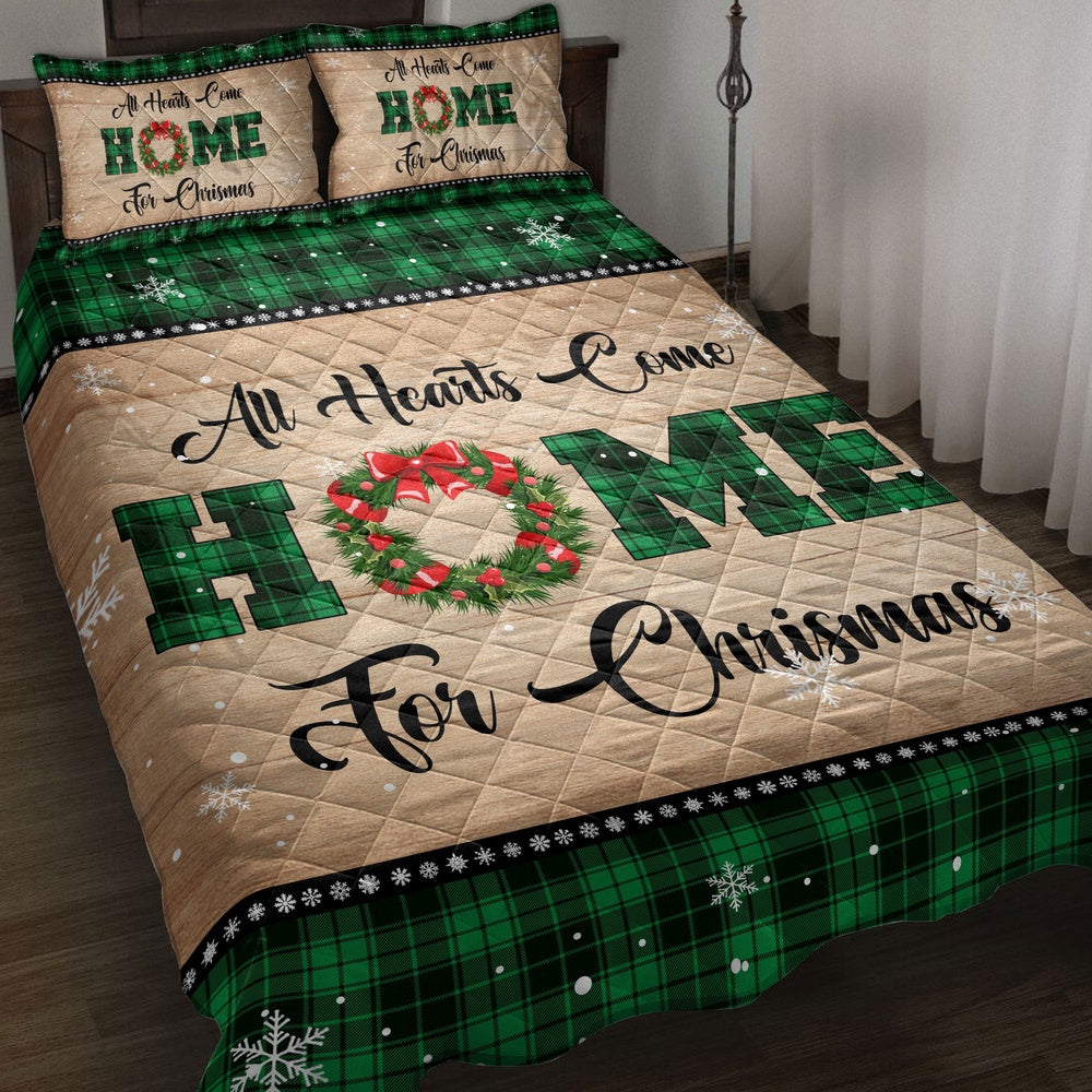 All Hearts Come Homemas Snowflake Green Buffalo Plaid Bedding Set, Christmas Beddings, Xmas Bedding Sets
