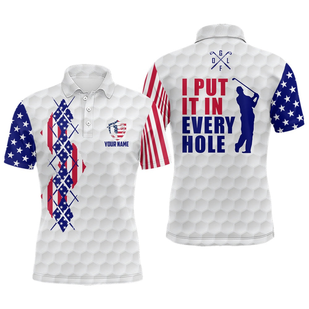 American Flag Argyle Mens Golf Polo Shirts, Personalized Patriotic Us Golf Shirts, Golf Polo Shirts