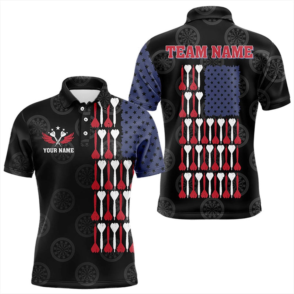 American Flag Black Darts Polo Shirt Custom Men Dart Shirts Patriotic Dart Polo, Darts Team Polo Shirt