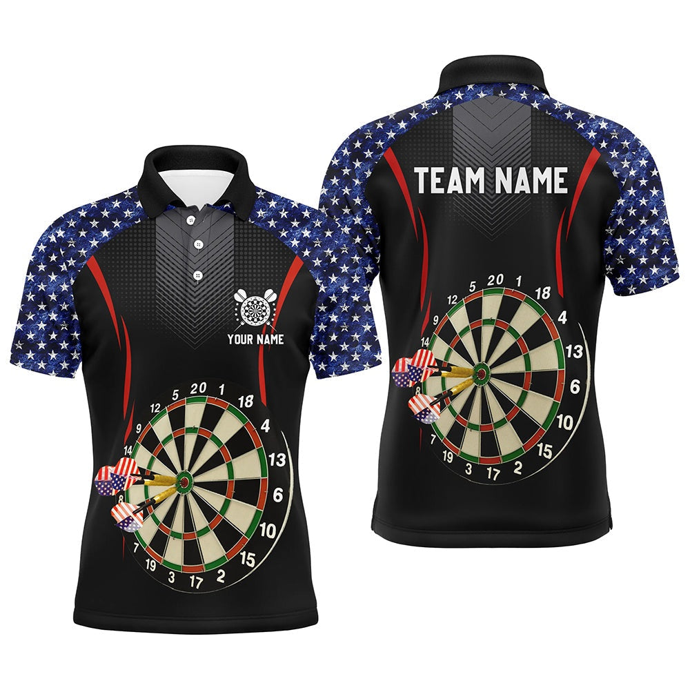 American Flag Darts Men Polo Shirt With Name Patriotic Darts Shirt For Men Dart Polo, Darts Team Polo Shirt