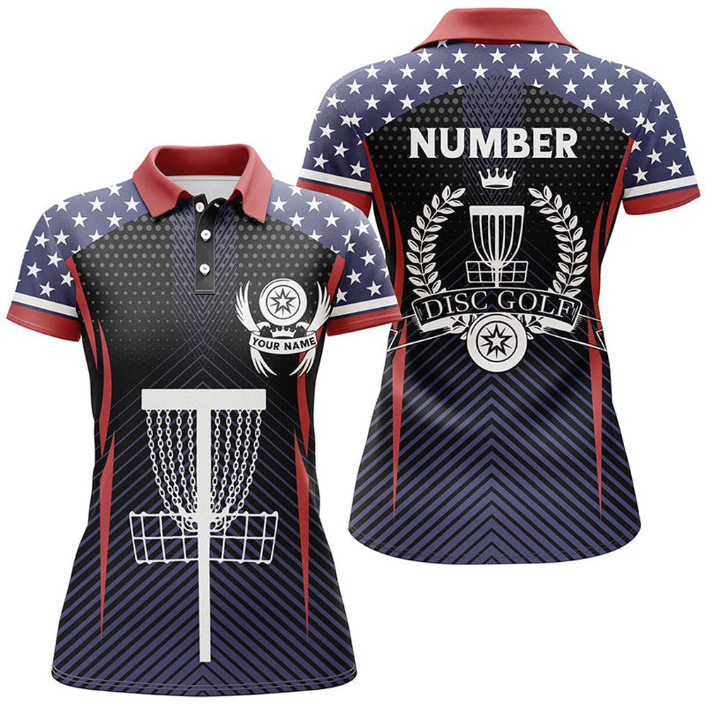 American Flag Disc Golf Polo Shirts Customized Patriotic Golf Shirts For Women, Golf Gifts, Golf Polo Shirts