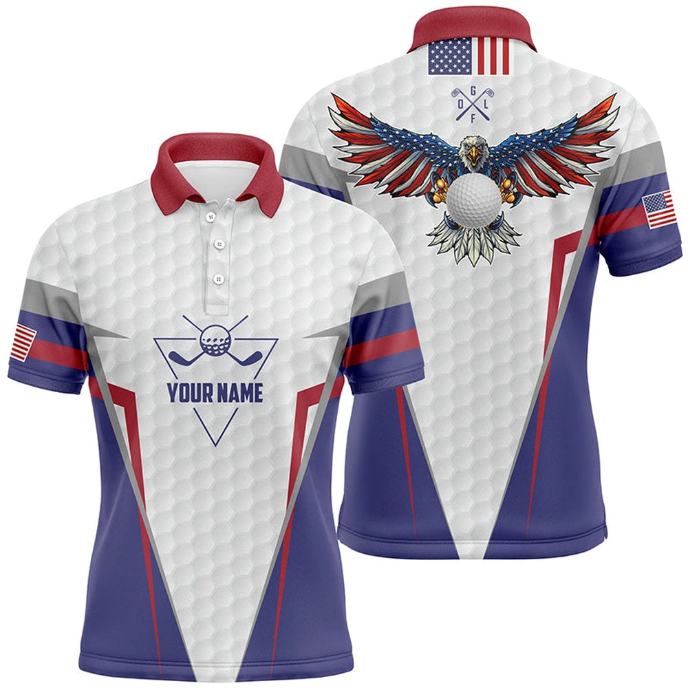 American Flag Golf Polo Shirt Custom Us Eagle Golf Shirts Patriotic Golf Gifts, Golf Polo Shirts