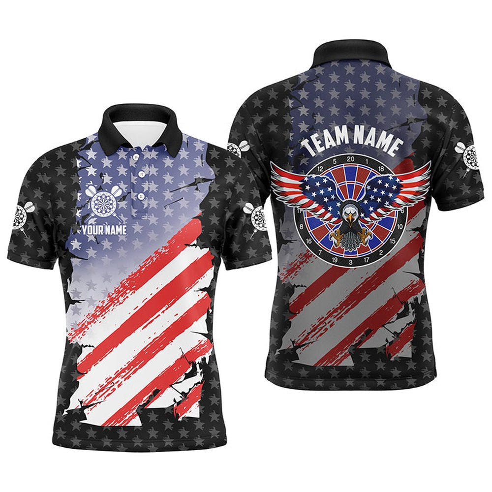 American Flag Patriotic Darts Polo Shirt Us Eagle Stars Pattern Custom Mens Dart Polo, Darts Team Polo Shirt