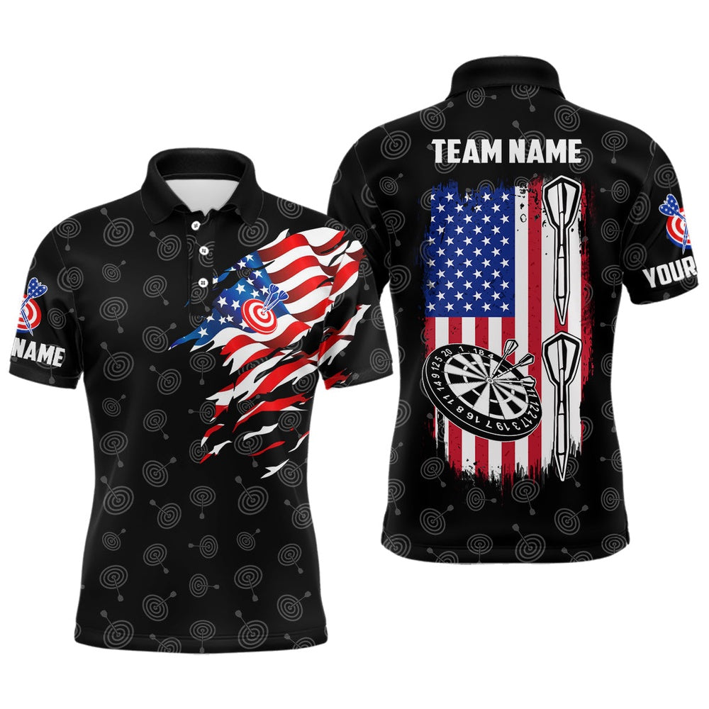 American Flag Personalized Darts Polo Shirt Custom Patriotic Darts Polo For Men, Darts Team Polo Shirt
