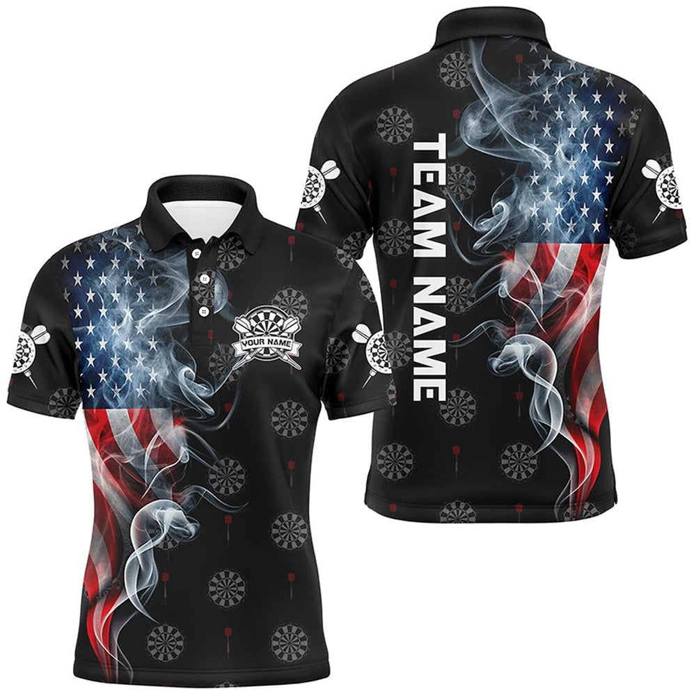 American Flag Smoke Patriotic Darts Polo, Polo Shirt Custom Dart Shirts For Men Dart Polo, Darts Team Polo Shirt