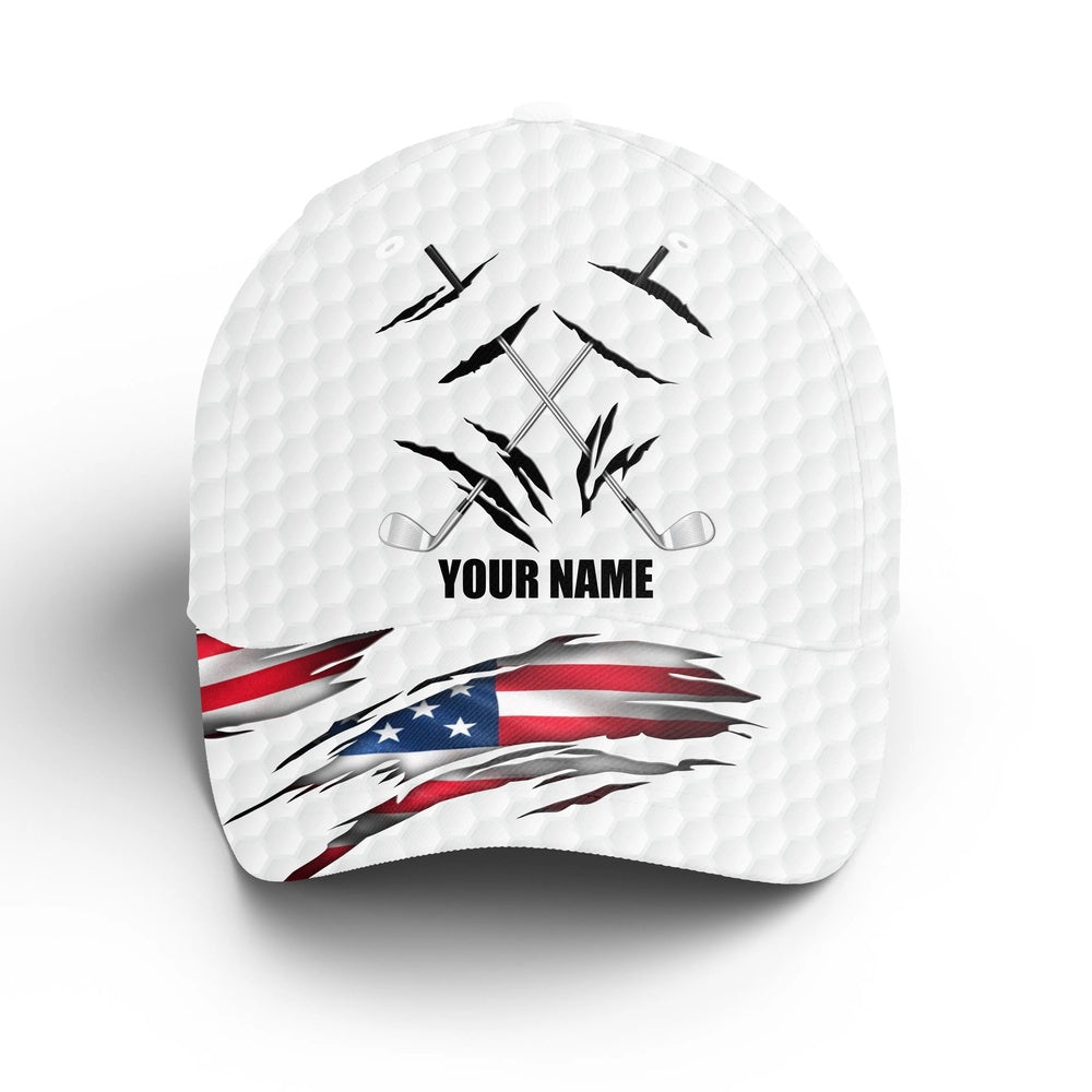 American Flag White Golf Ball Skin Golfer Hat Custom Name Golf Clubs Sun Hats For Men, Mens Golf Hats, Golf Baseball Cap