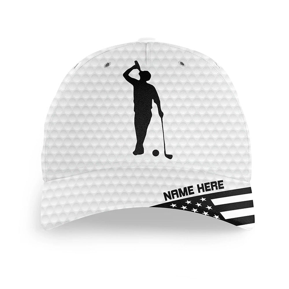 American Flag White Golf Ball Skin Golfer Hat Custom Name Golf Clubs Sun Hats For Men, Women, Golf Baseball Cap