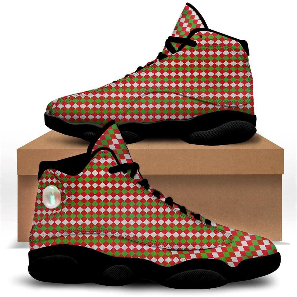 Argyle Christmas Themed Print Pattern Basketball Shoes, Christmas Basketball Shoes, Christmas Shoes