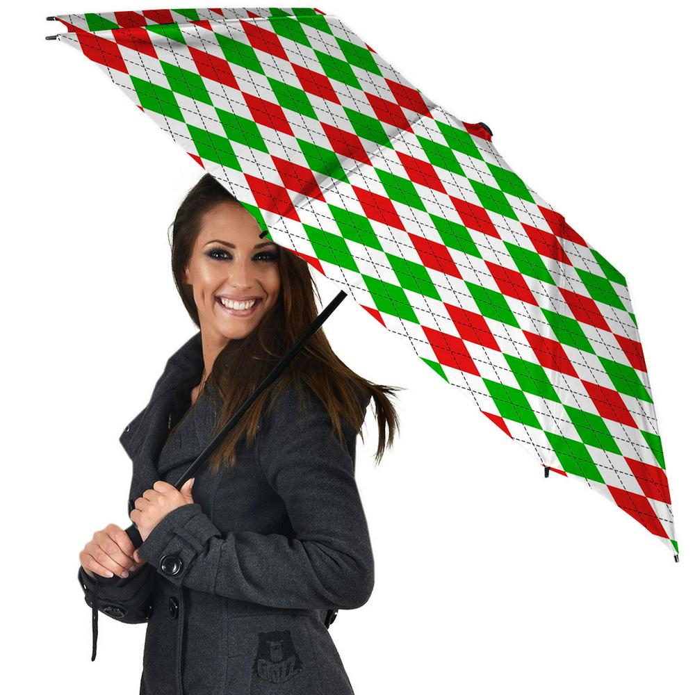 Argyle Merry Christmas Print Pattern Umbrella, Christmas Umbrella, Xmas Umbrella