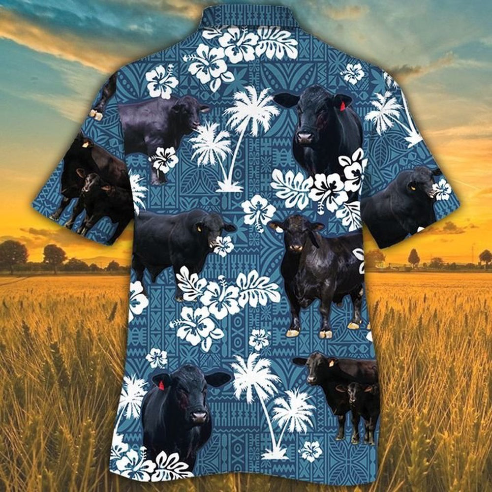 BRANGUS Cattle Blue Tribal All Over Printed Hawaiian Shirt, Farm Hawaiian Shirt, Farmer Hawaii