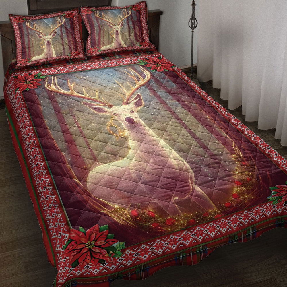 Beautiful Deer Inestmas Light Mistletoe Poinsettia Bedding Set, Christmas Beddings, Xmas Bedding Sets