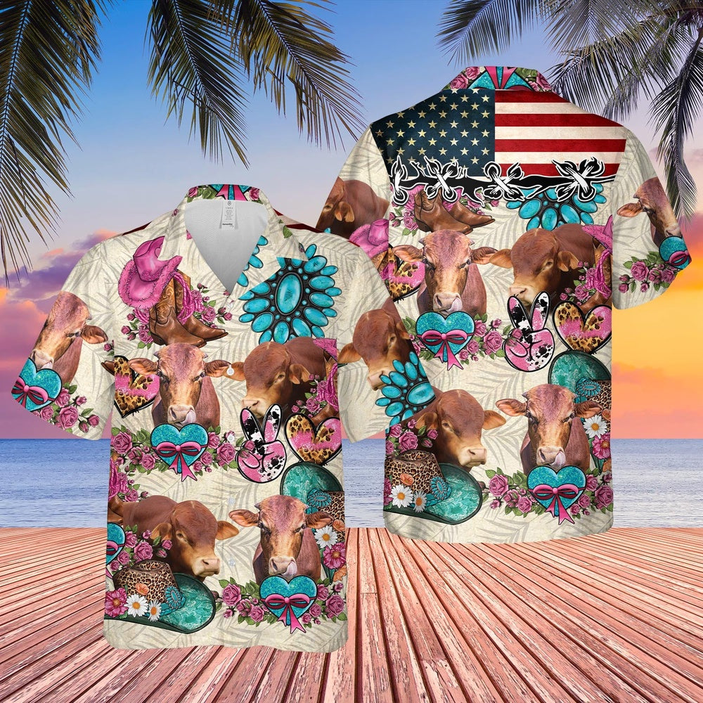 Beefmaster Happiness Flowers Hawaiian Shirt, Farm Hawaiian Shirt, Farmer Hawaii