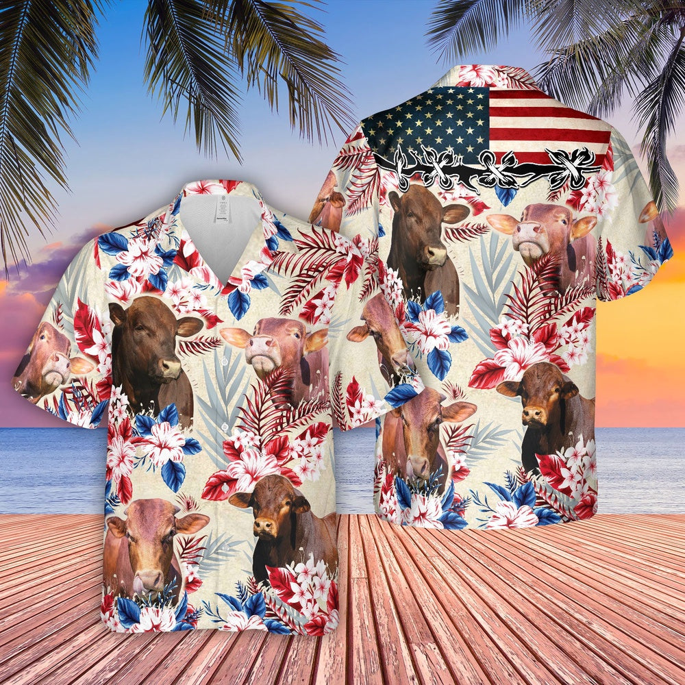 Beefmaster Pattern US FLAG Hawaiian Shirt, Farm Hawaiian Shirt, Farmer Hawaii