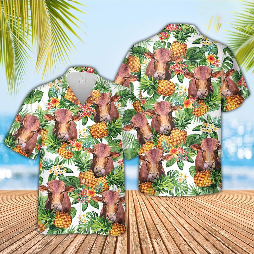 Beefmaster Pineapple Pattern 3D Hawaiian Shirt, Farm Hawaiian Shirt, Farmer Hawaii