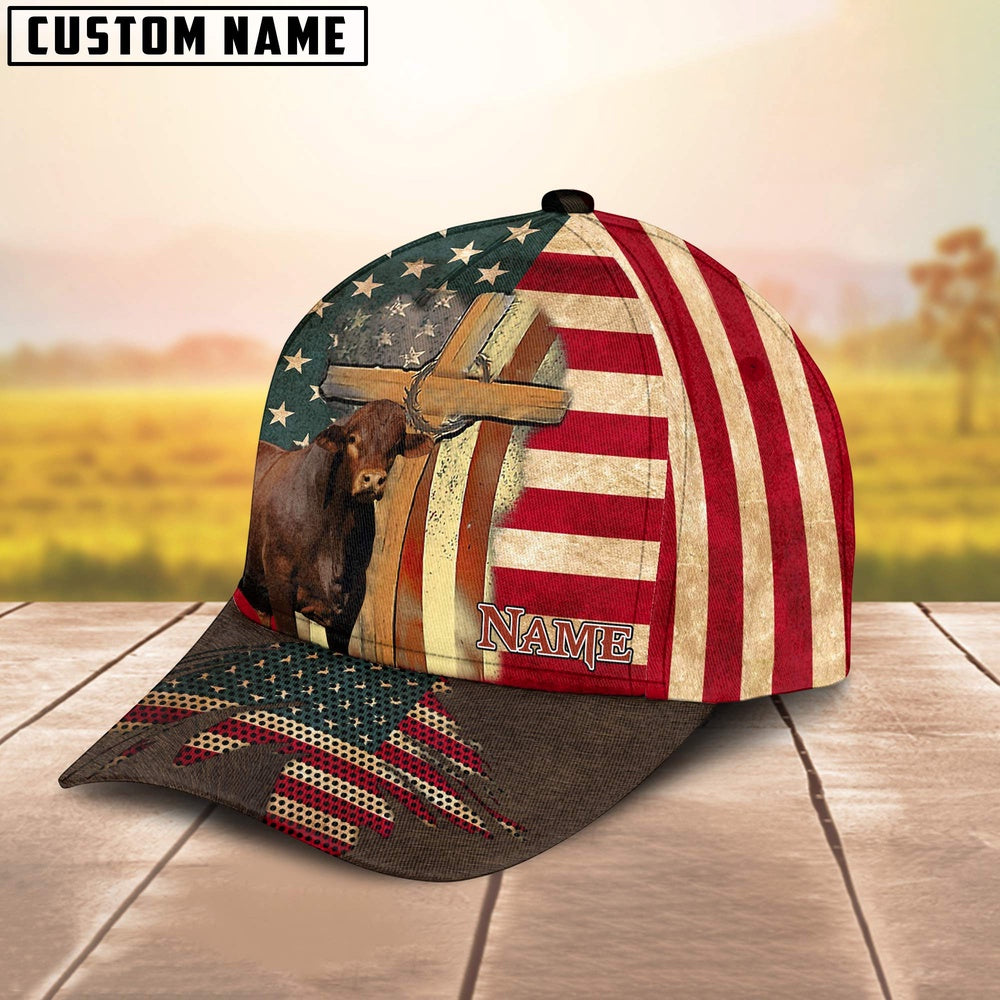 Beefmaster USA Flag Customized Name Cap, Farmer Cap, Vintage Farmer Hat, Mens Farmer Hats, Cap For Farmers