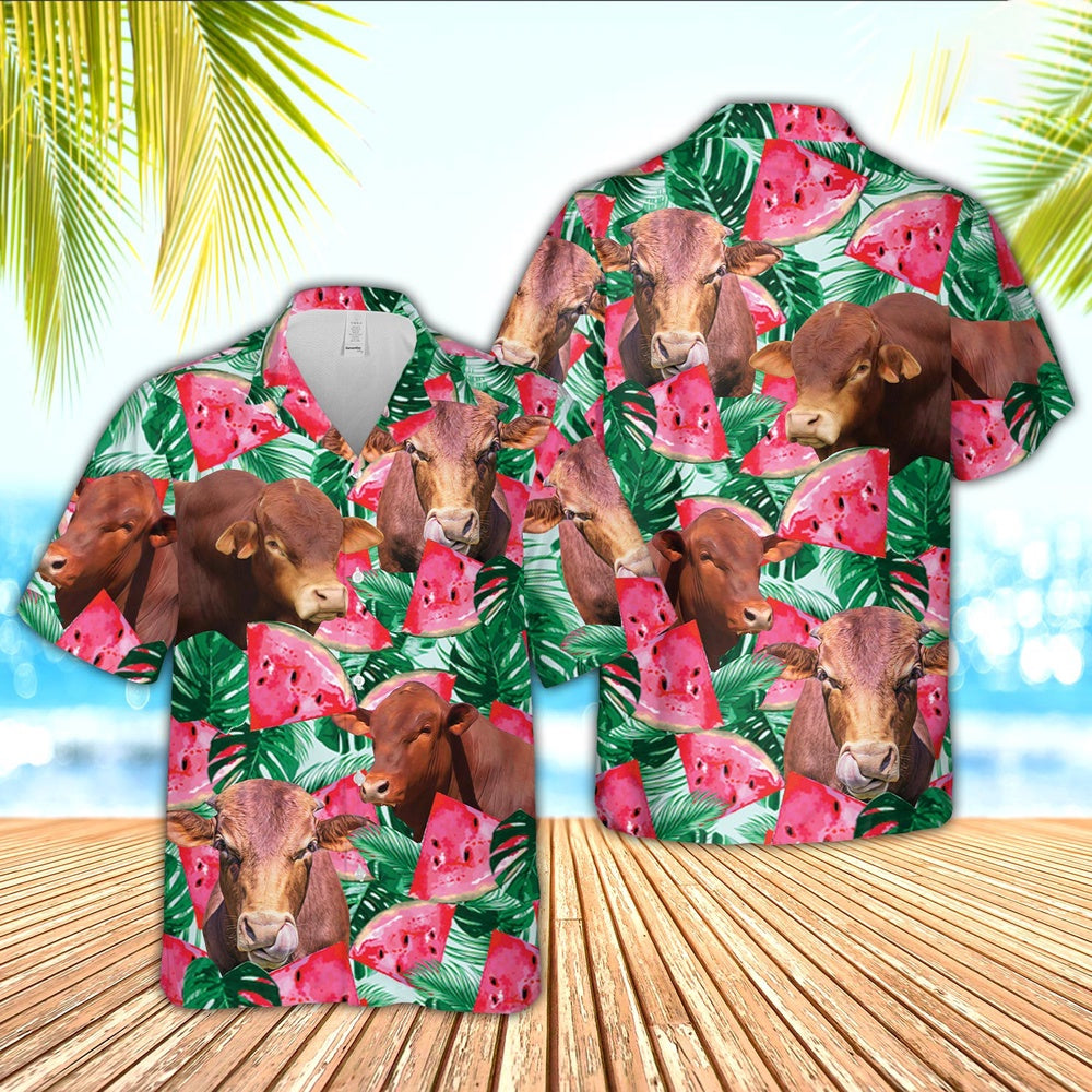 Beefmaster Watermelon 3D Hawaiian Shirt, Farm Hawaiian Shirt, Farmer Hawaii