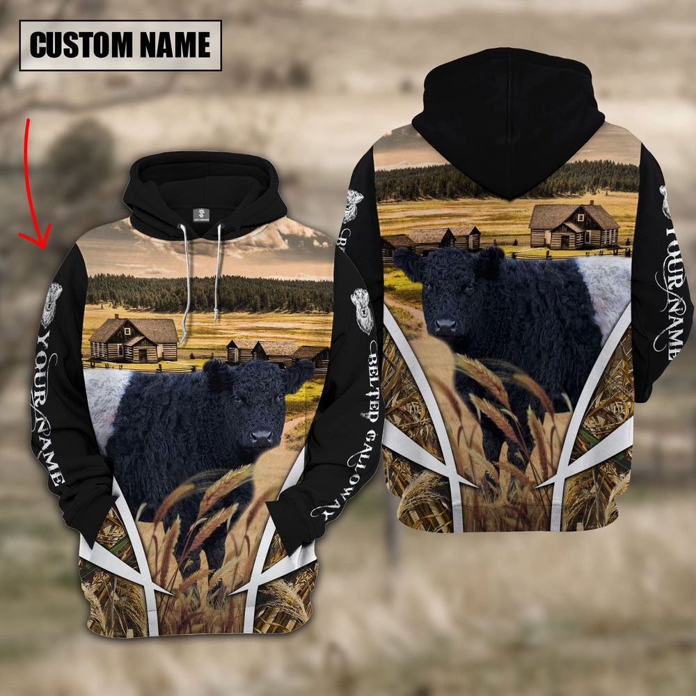 Belted Galloway Custom Name Wheat Farm Hoodie, Farmer Hoodie, Custom Farm Shirts, Farmer T Shirt