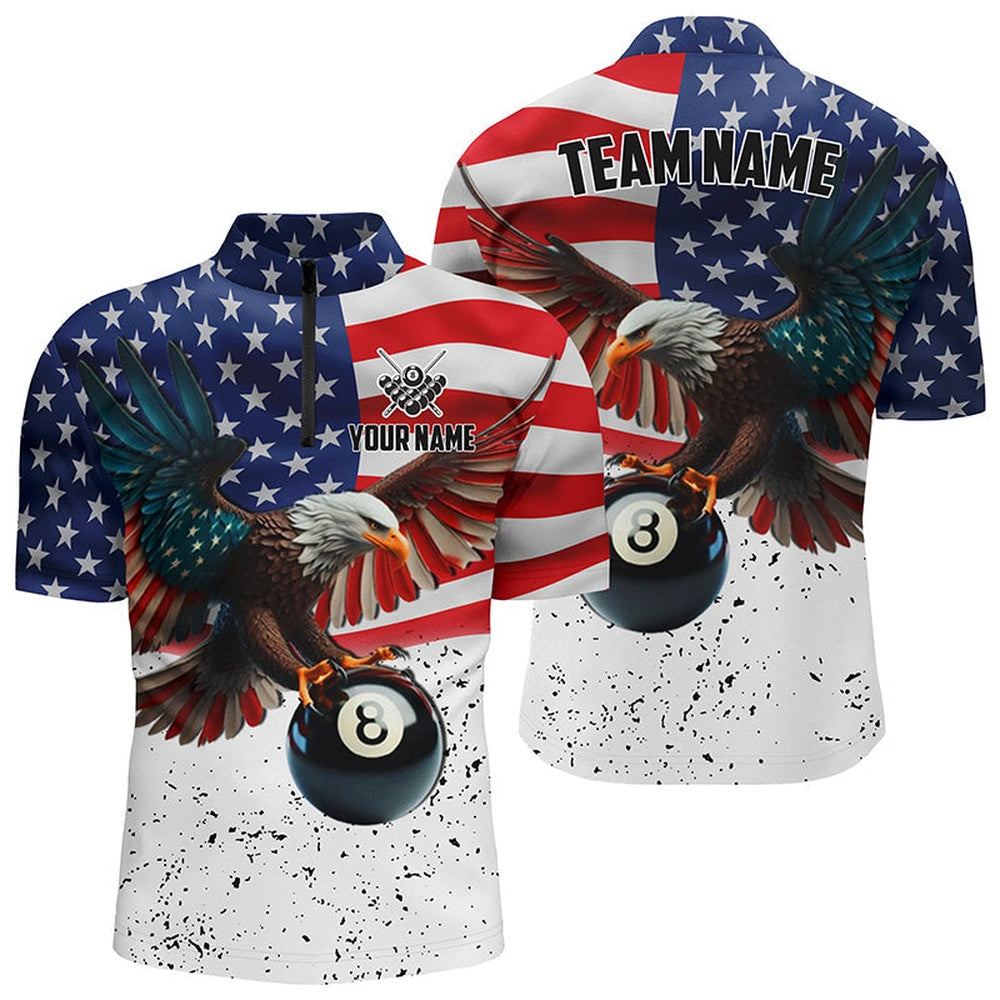 Billiard 8 Ball Eagle US Flag Personalized Jersey Shirt, 3D Eagle Billiard Shirts, Billiard Team Jersey Shirt