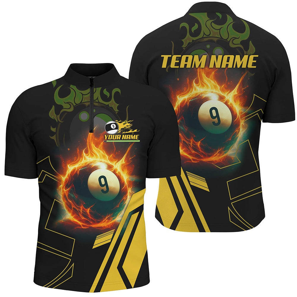 Billiard Flaming 9 Ball Pool 3D Printed Jersey Shirts, Custom Pool Team Jerseys, Billiard Team Jersey Shirt