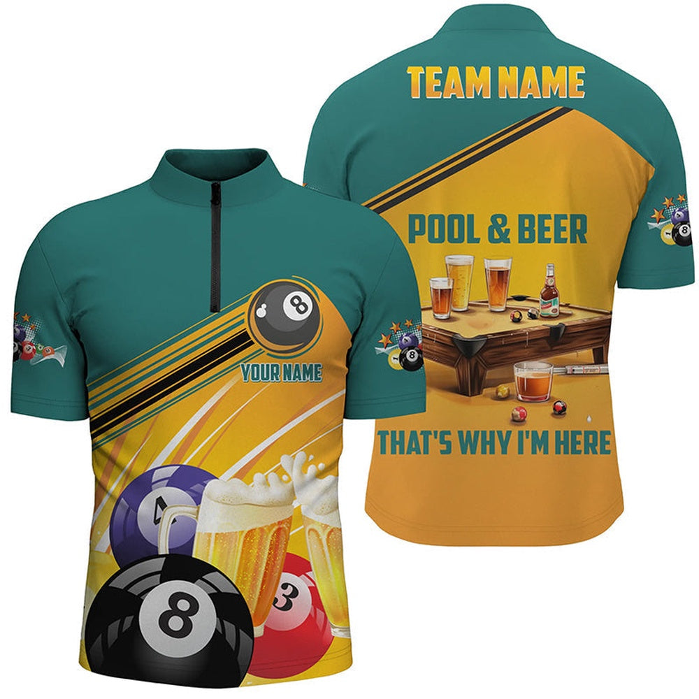 Billiard Pool And Beer That's Why I'm Here Custom Jersey Shirt Funny Pool Shirts, Billiard Team Jersey Shirt