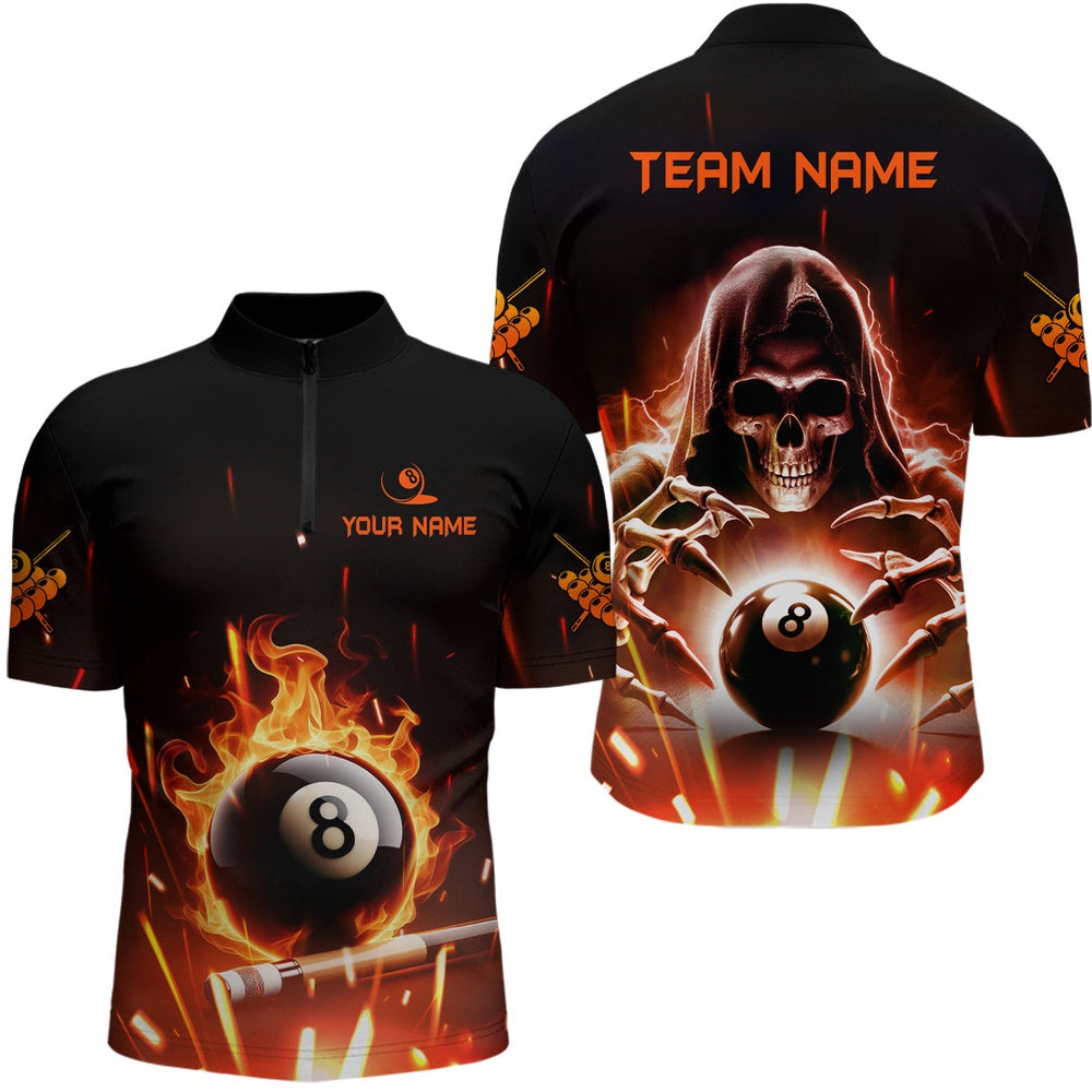 Billiard Skeleton Flaming 8 Ball Pool Custom Jersey Shirt, Pool League Team Shirts, Billiard Team Jersey Shirt