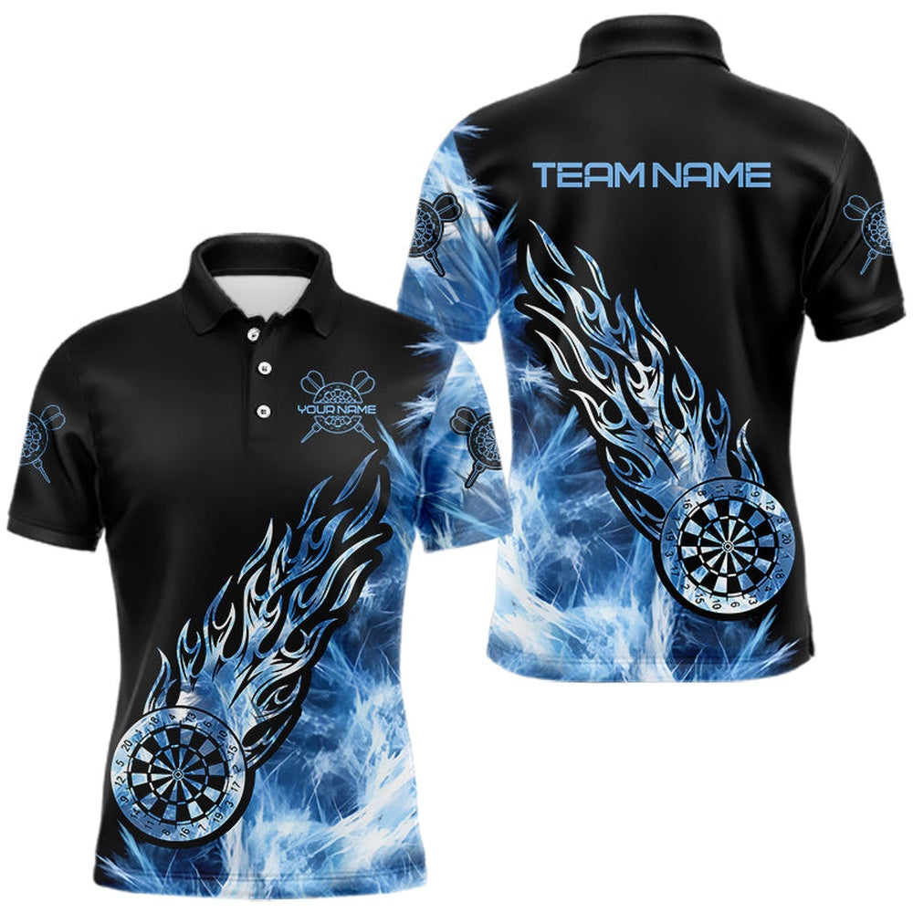 Black And Blue Light Icy Men Darts Polo Shirt Custom Dart Shirts For Team Dart Polo, Darts Team Polo Shirt