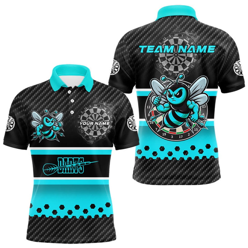 Black And Cyan Darts Bee Custom Name Darts Shirts For Men, Funny Darts Apparel, Best Darts Gifts, Darts Team Polo Shirt