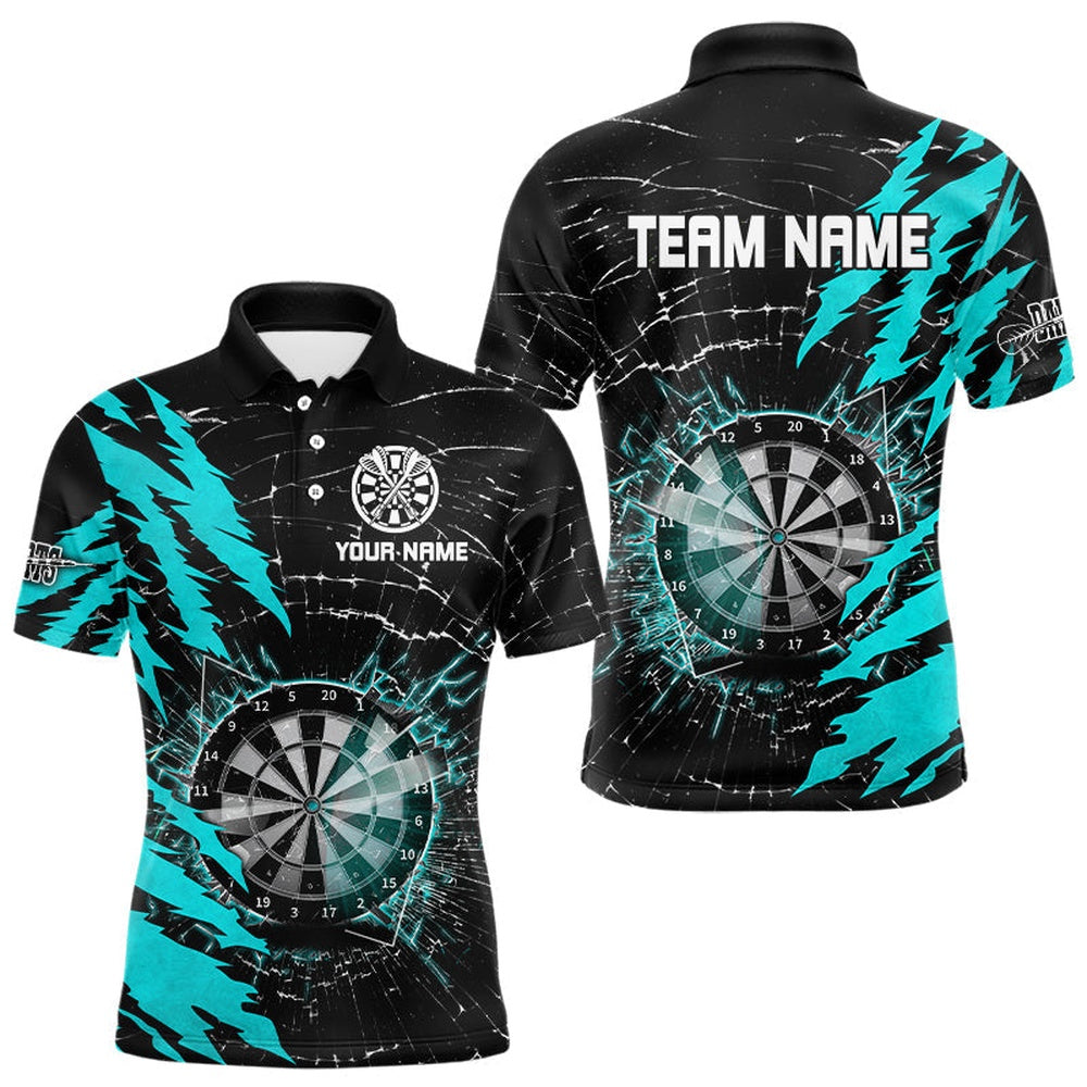 Black And Cyan Darts Board Break Glass Custom Dart Shirts For Men, Darts Team Shirts Dart Polo, Darts Team Polo Shirt