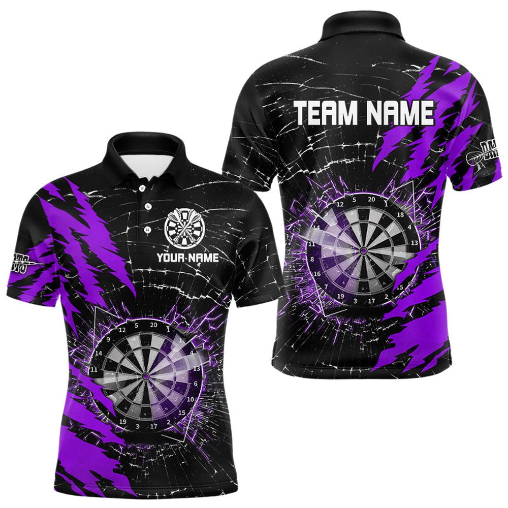 Black And Purple Darts Board Break Glass Custom Dart Shirts For Men, Darts Team Shirts Dart Polo, Darts Team Polo Shirt