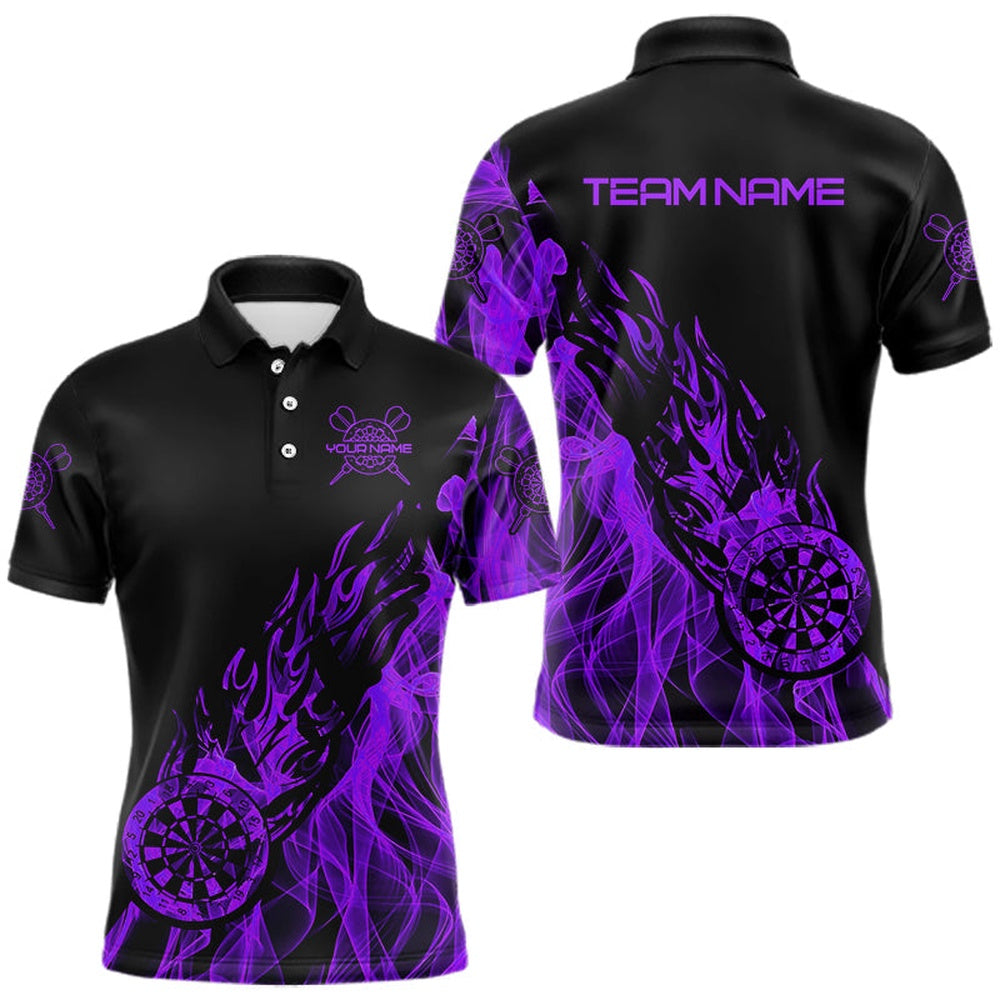Black And Purple Fire Flame Darts Polo Custom Dart Shirt For Women Dart Polo, Darts Team Polo Shirt