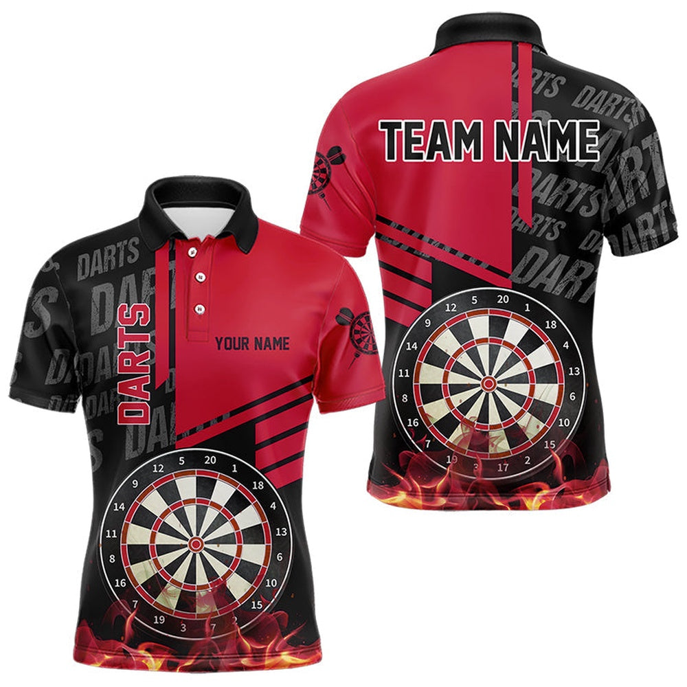 Black And Red Fire Darts Shirts For Men Custom Darts League Team Polo Darts Polo, Darts Team Polo Shirt