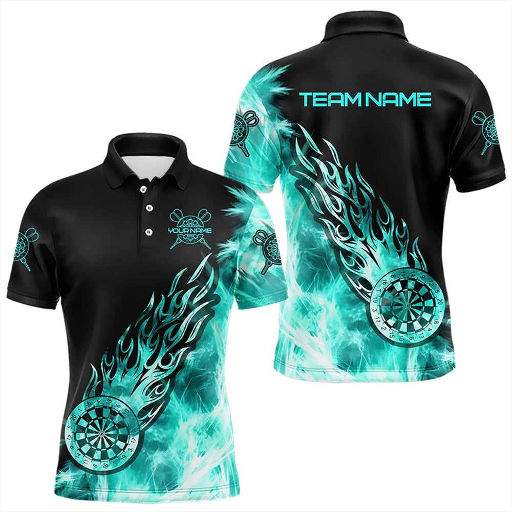 Black And Turquoise Light Icy Men Darts Polo Custom Dart Shirts For Team Dart Polo, Darts Team Polo Shirt
