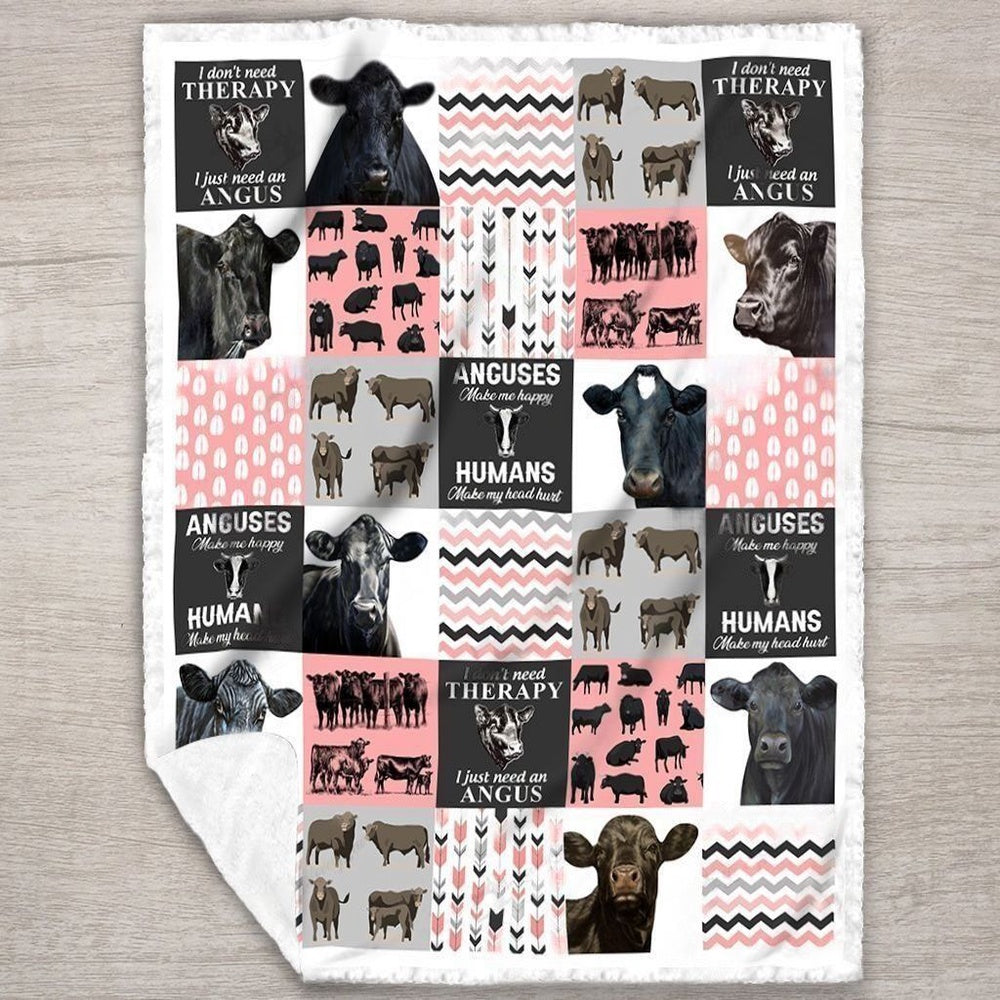 Black Angus Cow Pink All Printed 3D Blanket, Farm Blanket, Farm Animal Blanket