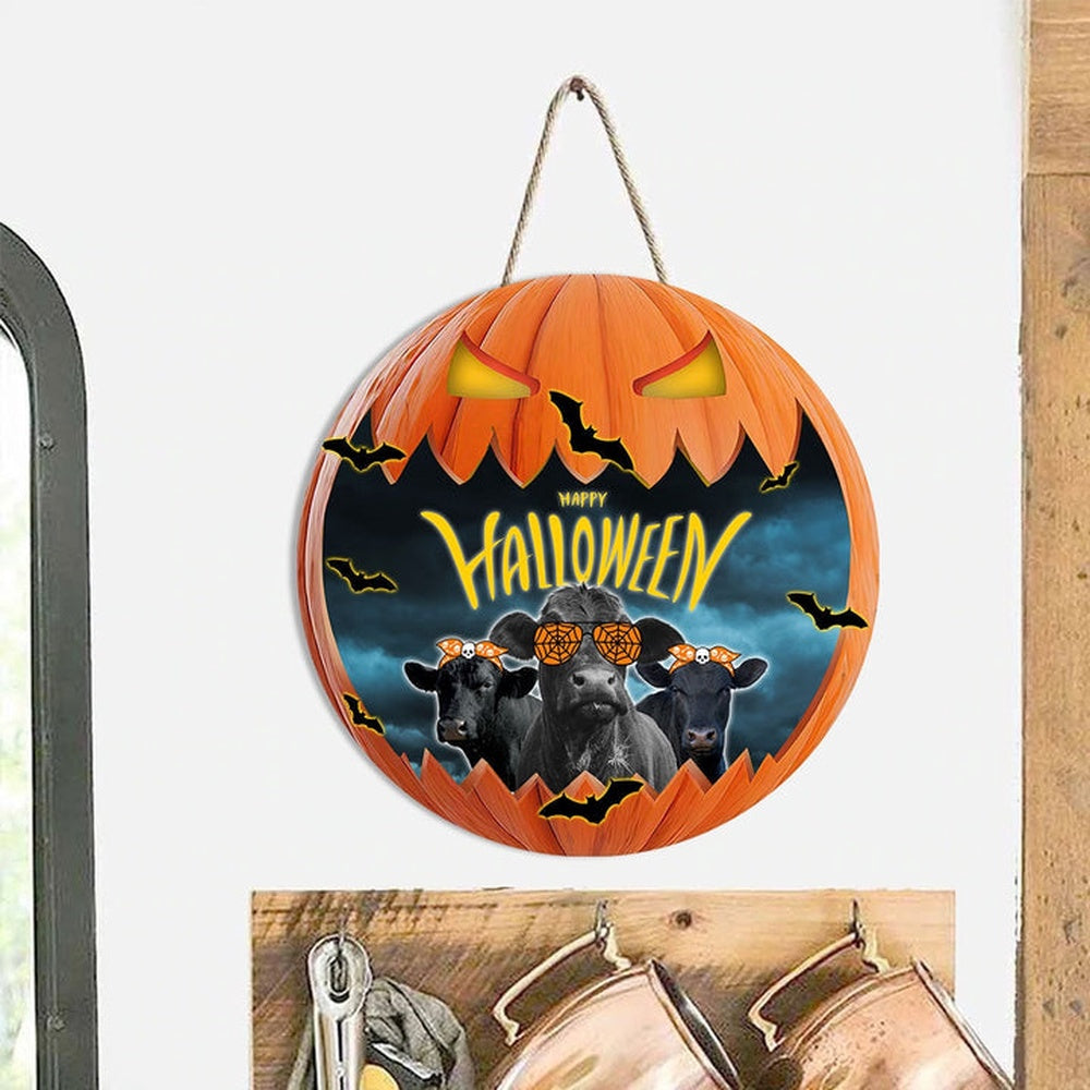 Black Angus In Halloween Decoration Pumkpin Happy Halloween Wooden Sign, Farm Wood Sign, Farmhouse Decor Wooden Signs