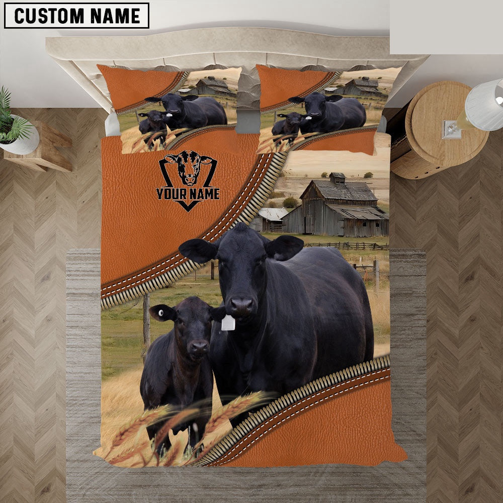 Black Angus On The Farm Customized Name 3D Bedding Set, Farm Bedding Set, Farmhouse Bedding Set