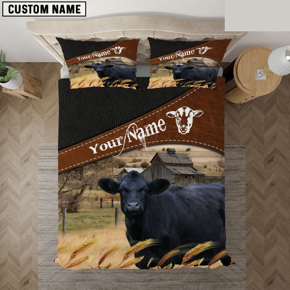 Black Angus On The Field Customized Name Bedding Set, Farm Bedding Set, Farmhouse Bedding Set