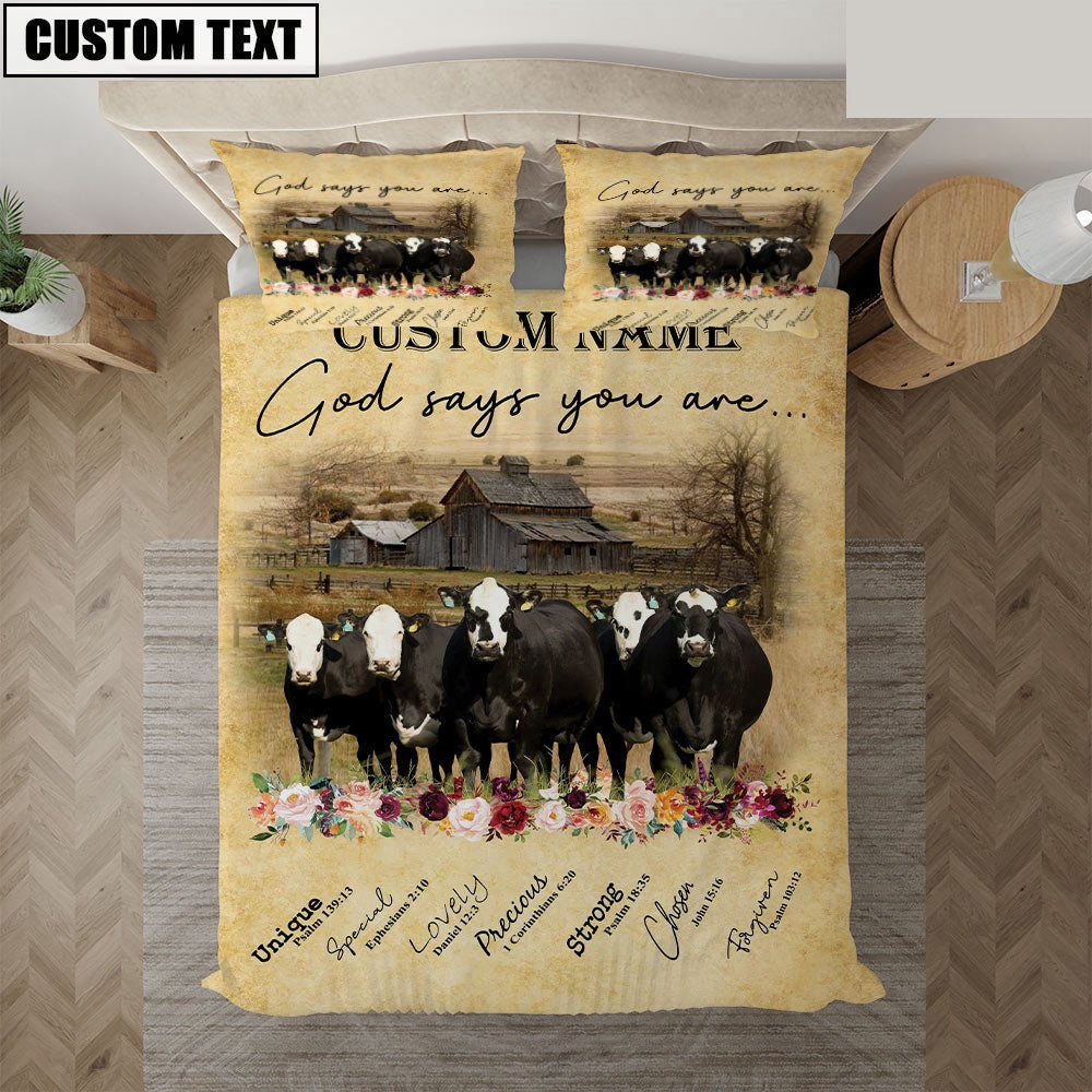 Black Baldy God Says You Are Custom Name Bedding Set, Farm Bedding Set, Farmhouse Bedding Set