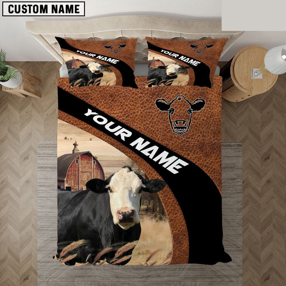 Black Baldy On The Farm Customized Name Red Barn Bedding Set, Farm Bedding Set, Farmhouse Bedding Set