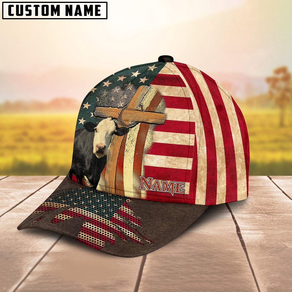 Black Baldy USA Flag Customized Name Cap, Farmer Cap, Vintage Farmer Hat, Mens Farmer Hats, Cap For Farmers