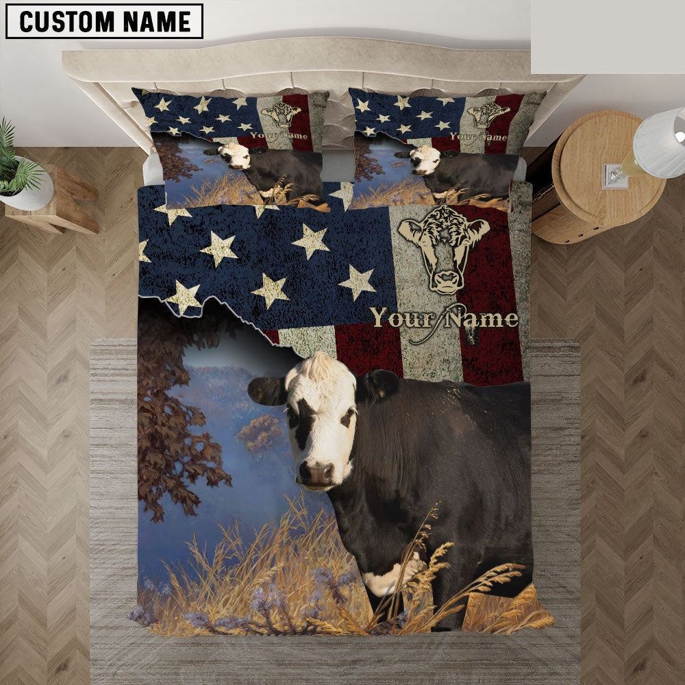 Black Hereford America Customized Name Bedding Set, Farm Bedding Set, Farmhouse Bedding Set