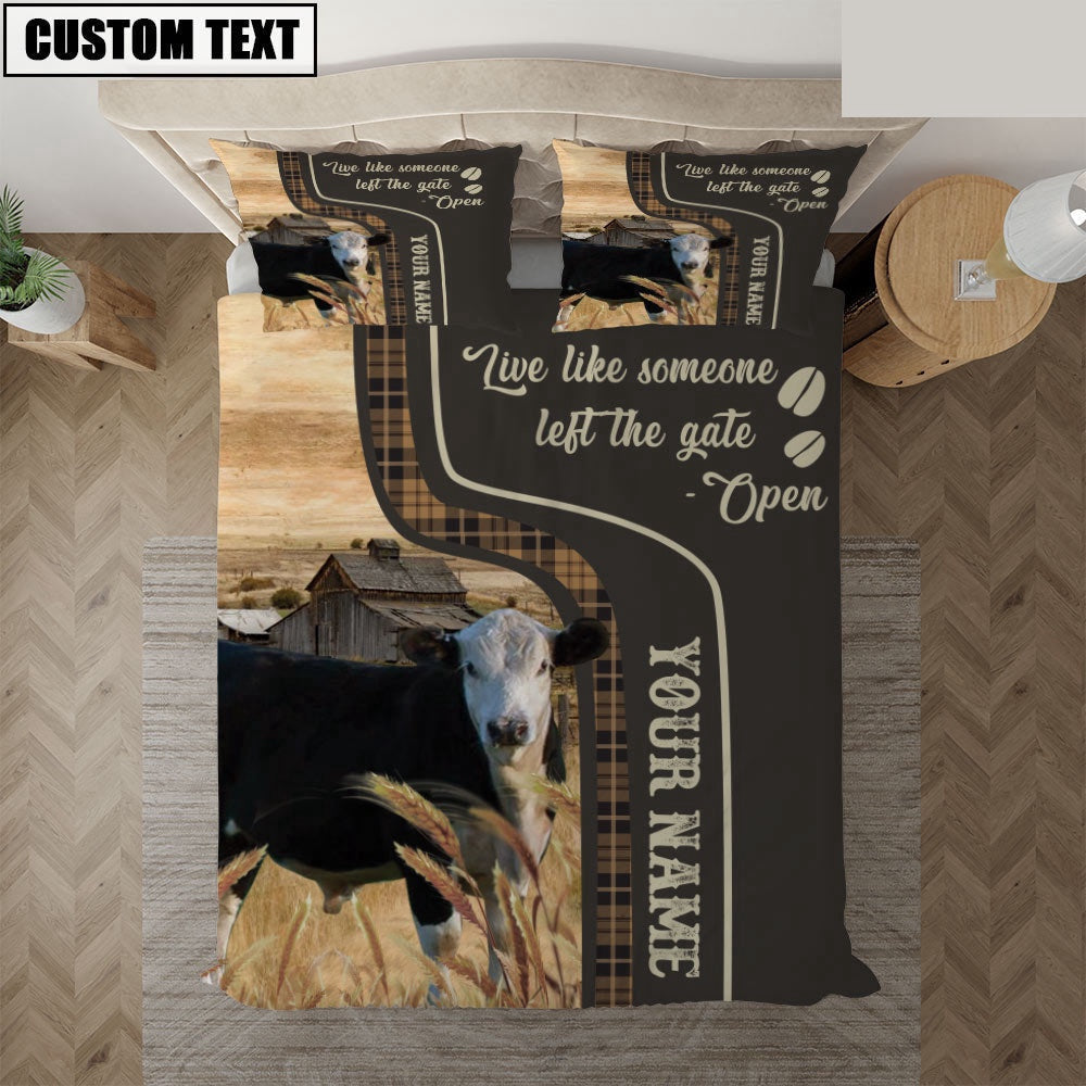 Black Hereford Like Someone Left The Gate Open Customized Name Bedding Set, Farm Bedding Set, Farmhouse Bedding Set